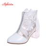 Fashion Aphixta Plus Size 43 Summer Breathable Sandals Boots Women Lace Air Mesh Crystals Transparent Square Heels Back Zipper Boots