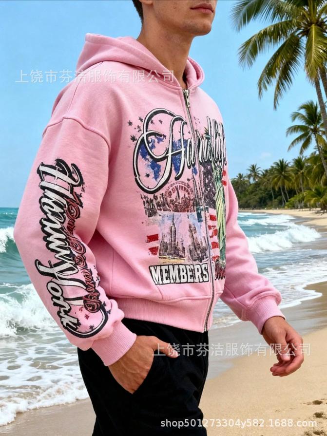 American retro free Muse 3D printed zipper hooded sweater, men's and women's high street graffiti cardigan Y2K trendy clothes