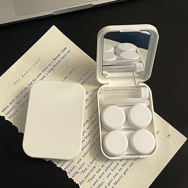 

Contact Lens Case For 2 Pairs Portable Storage Box with Mirror Matte Finish Eye Care Container Tweezers Kit Outdoor Holder белый
