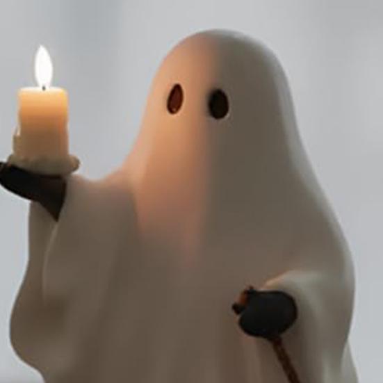 Ghost Pup Candle Holder Cute White Ghost Walking Dog Candlestick Resin Tabletop Figurine for Halloween Home Shelf Desk Decor