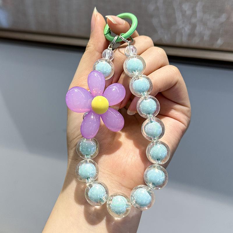 

Macaron Pastel Beaded Acrylic Phone Chain with Jelly Petals - Japanese Korean Style Wrist Strap