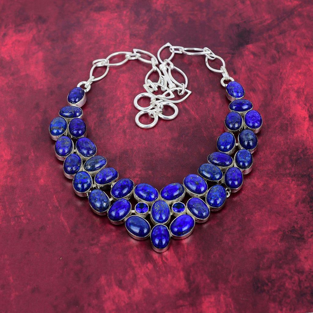 Lapis Lazuli Necklace Handmade Jewelry, 925 Solid Sterling Silver Necklace Designer Gemstone Jewelry Necklace, Gift For Mom
