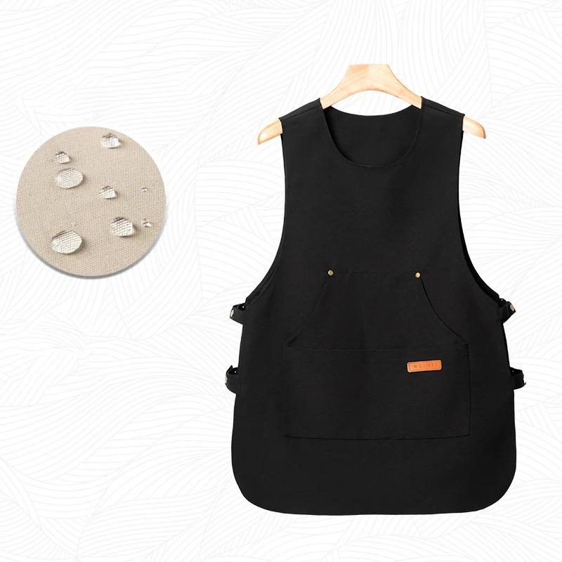 Unisex Work Apron Waterproof Stain-Resistant Apron Canvas Vest Style Multi-Pocket Anti Dirty Multipurpose Coffee House Uniform