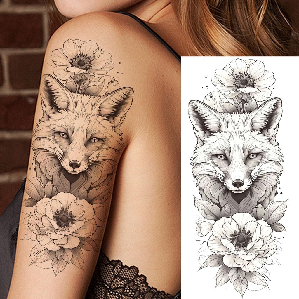 1 Sheet Sketch Flower Animals Temporary Tattoos For Women Long Lasting Waterproof Elephant Turtle Fake Tattoo Body Art Stickers