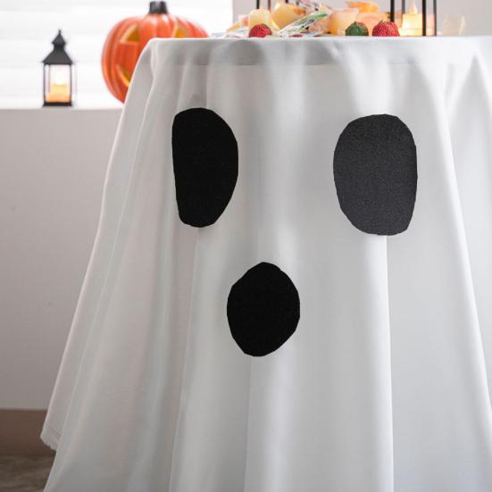 Halloween Ghost Tablecloth White And Black Ghostly Tablecloth Fun And Spooky Dining Table Accessory for Parties Candy Buffet Photo Backdrops