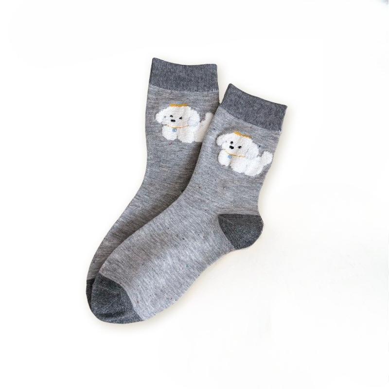 Female Spring and Summer Tie-in Color Yarn Lovely Cartoon Flock Puppy Tube Socks