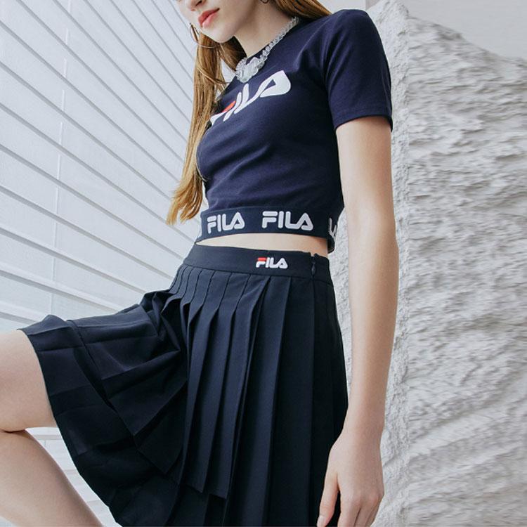 FILA Logo Print Sports Round Neck Short Sleeve T-Shirt Women Tops Legend-Blue F11W138105FNV