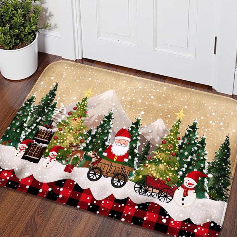 Christmas Snowflake Print Decorative Carpet, Small Floor Mat, Door Mat, Entrance Mat, Absorbent Foot Mat, Machine Washable