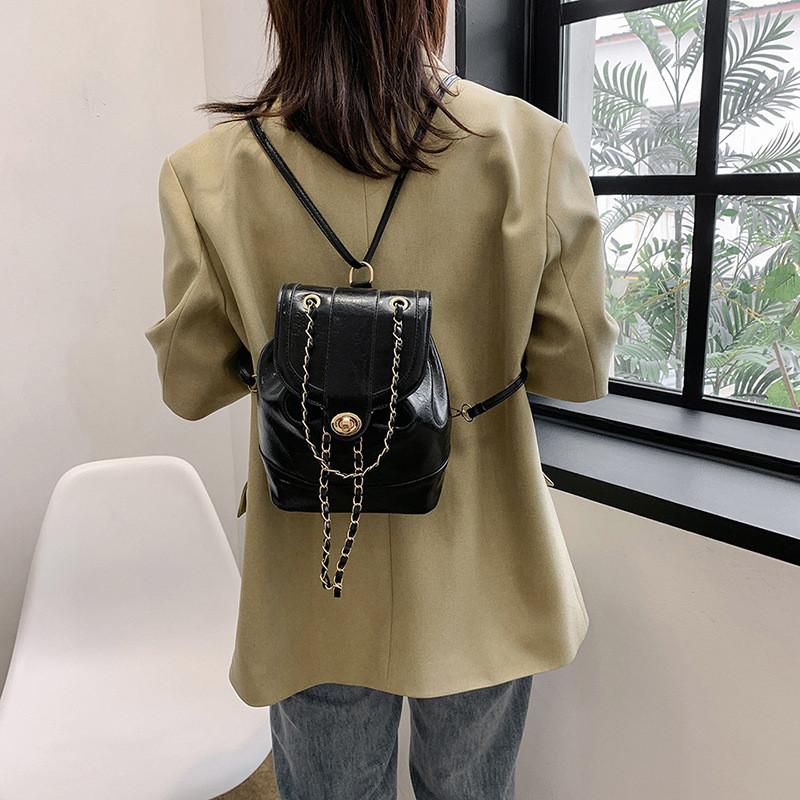 Chic Summer 2023 Pu Leather Khaki Dual Shoulder Backpack Fashionable Travel Companion