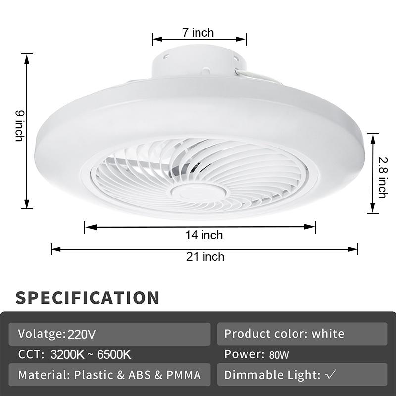 21Inches Modern Intelligent Ceiling Fan Lamp 80W  Bedroom Decoration Lamp Mute Fan Lamp Control by Phone W/ Remote Control