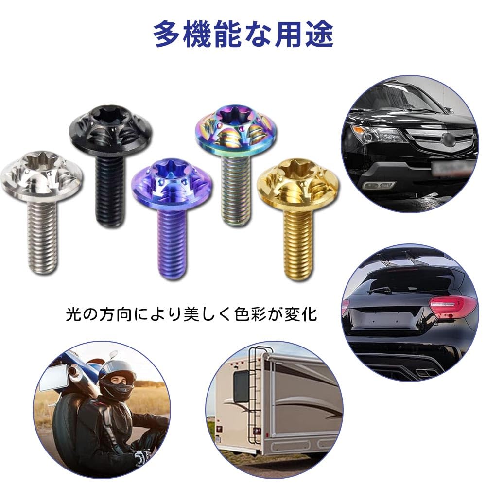 HiLiBoom M6 Anti-Theft Screws Titanium Alloy Snowflake Design Car License Plate Bolts Set of 2 (4 Blue)