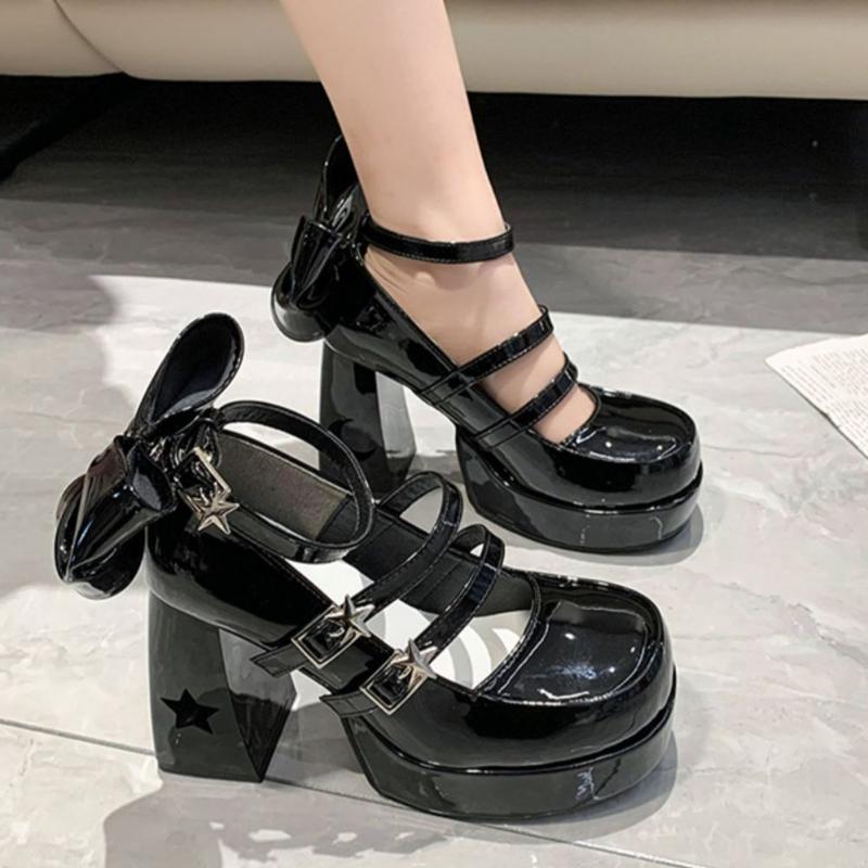 2024 Escarpins Chaussures Lolita Plateforme Chaussures Mary Jane Sangle à Boucle Étoile Femmes Lacées en Cuir PU Filles Rivet Chaussures Décontractées Kawaii