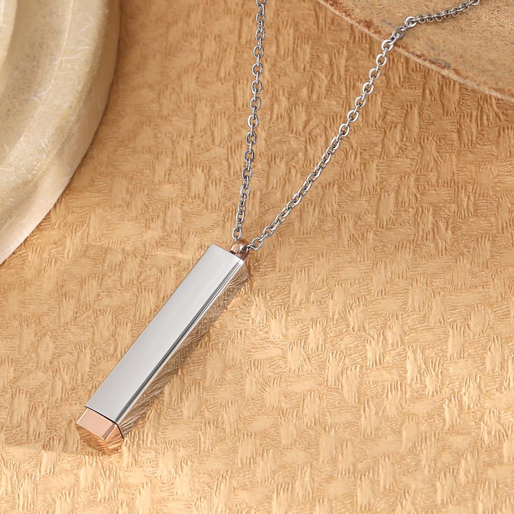 Classic Hidden Rectangle Pendant Necklace For Men Stainless Steel Minimalist Waterproof 3D Vertical Bar Necklaces Jewelry Gift
