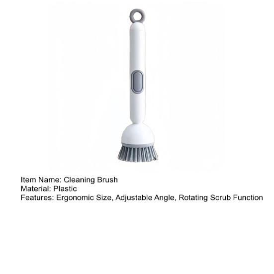Cleaning Brush with Built-in Detergent Dispenser Adjustable Angle Rotating Scrub Function Wall Mount Kitchen Cleaning Scrubber
