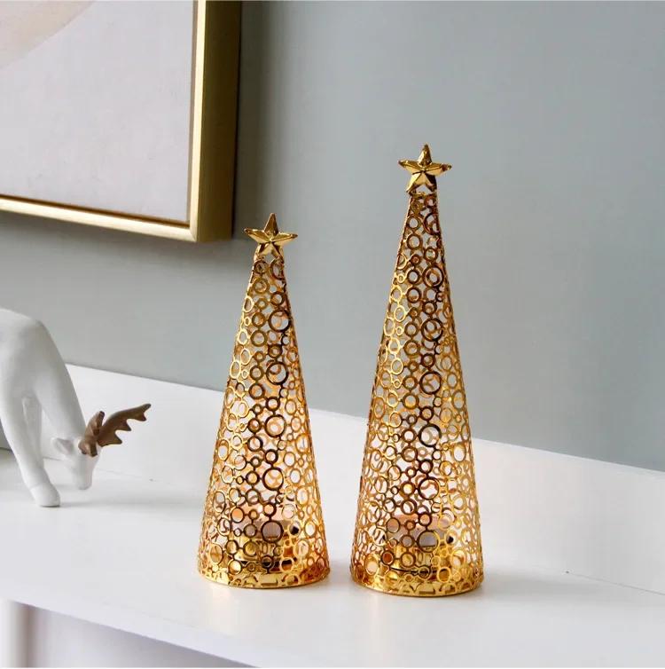 Metal Christmas Tree Candle Holder with European Style Tea Light Candle Cups for Wedding and Holiday Decor Tree Shaped Metal
