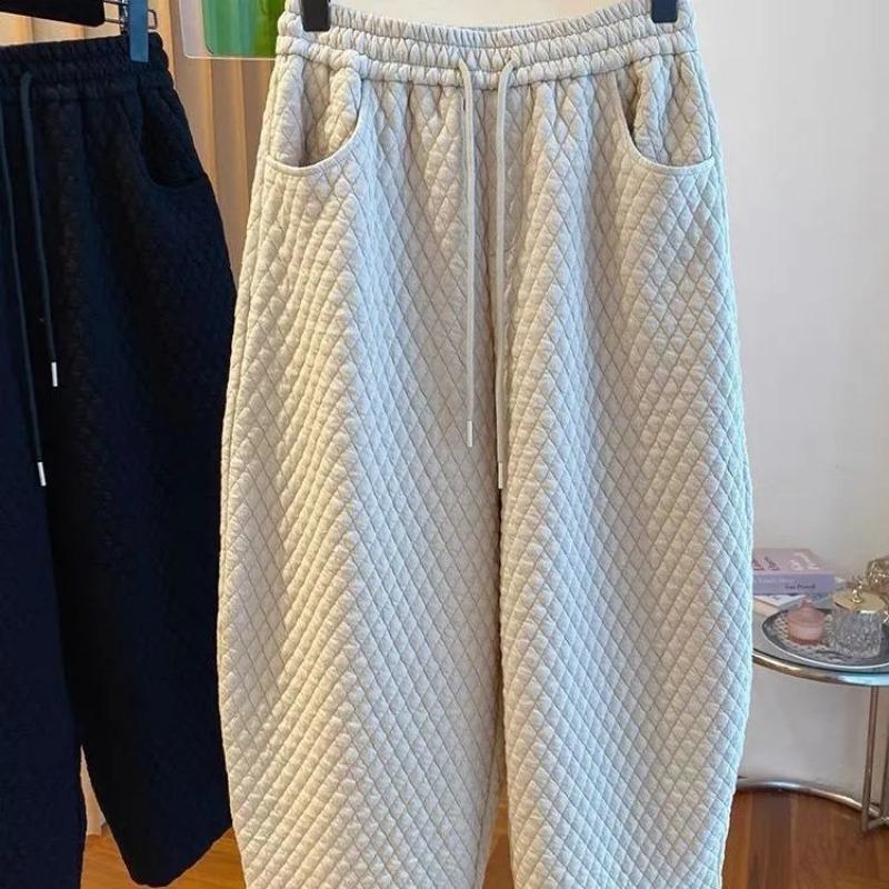Pants for Women Plus Size Thickened Stretchy Elastic High Waist Long Trousers Solid Colour Fleece Casual Wide Leg Pants