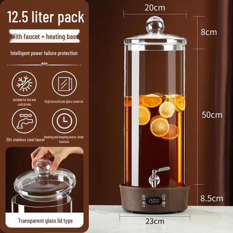 12.5L Glass Beverage Dispenser with Tap & Insulated Wood Base