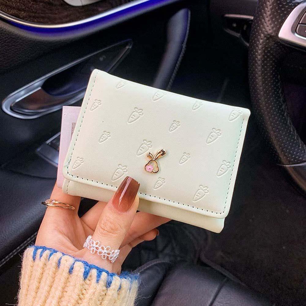 

Portable Cartoon Rabbit Purses PVC Triple Fold Card Bag Storage Bag Lady Short PU Wallet Girls зелений