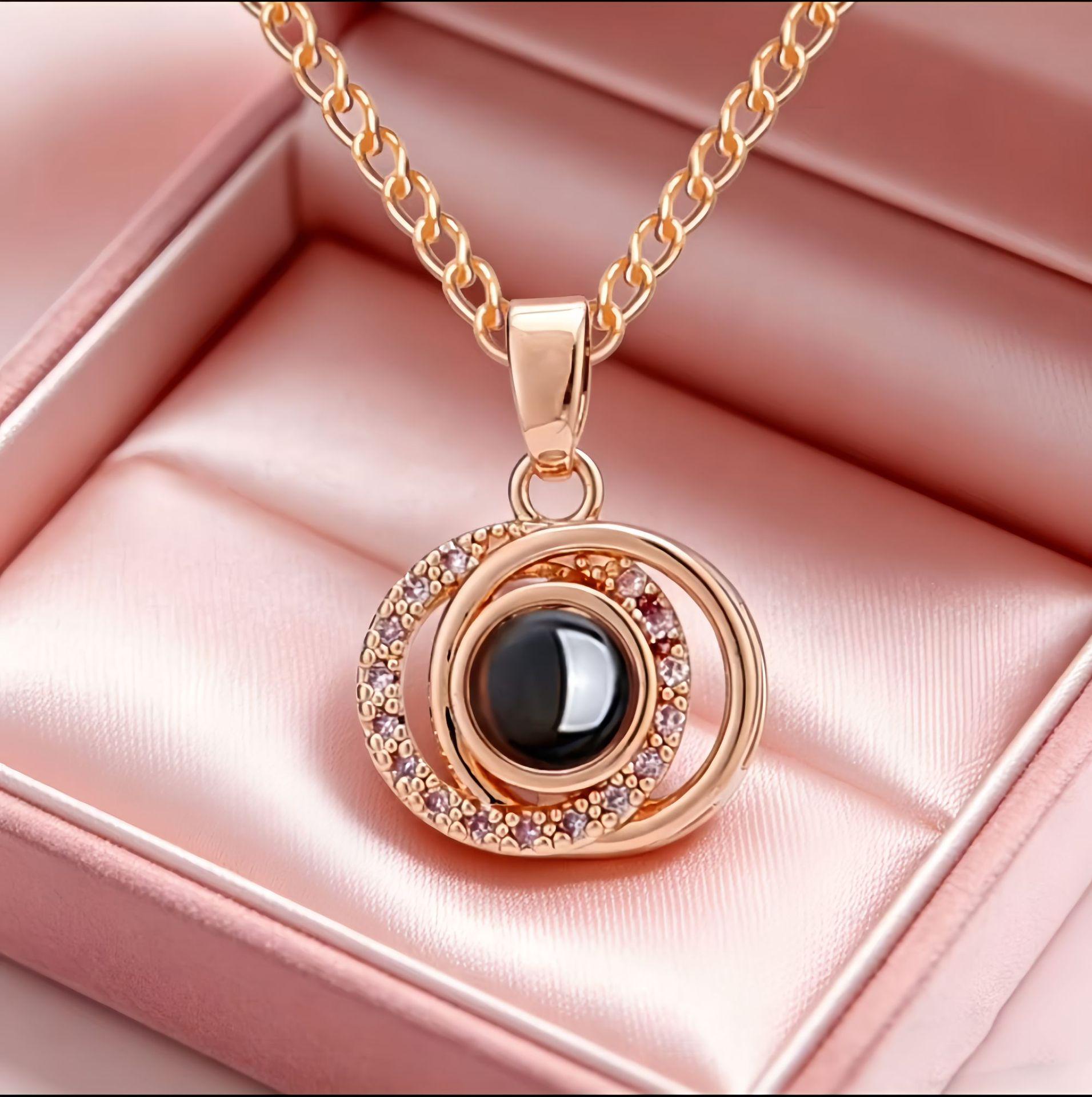 Multilingual  I Love You  Projection Necklace with Custom Photo & Versatile Design for Women