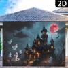 One Halloween party banner - Design featuring a haunted castle ghosts and a blood moonzyc