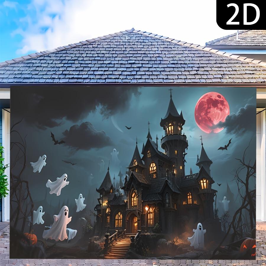One Halloween party banner - Design featuring a haunted castle ghosts and a blood moonzyc