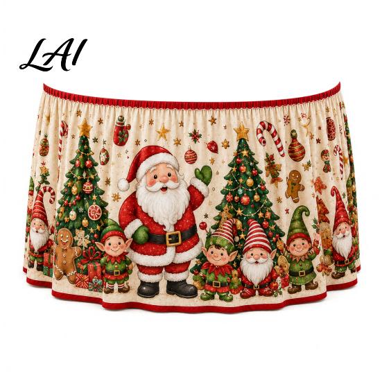Wrinkle Free Table Cloth for Celebration Christmas Skirt 70.9×29.5 Inch Apron with Santa Gnome Reindeer Buffalo Reusable Cover Dining Plaid