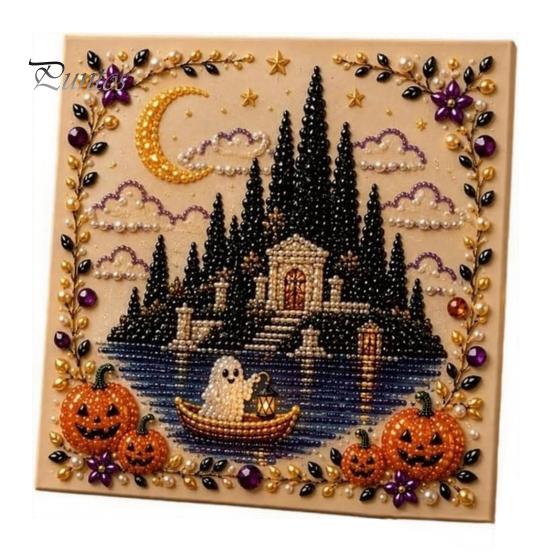 Handgefertigte Wanddekoration für Halloween, Perlen-Kunst-Set, Hexe Geist Malerei DIY Kürbis Diamant Gruseliges Bastelset für Erwachsene, Kreatives Feiertagsgeschenk für Liebhaber