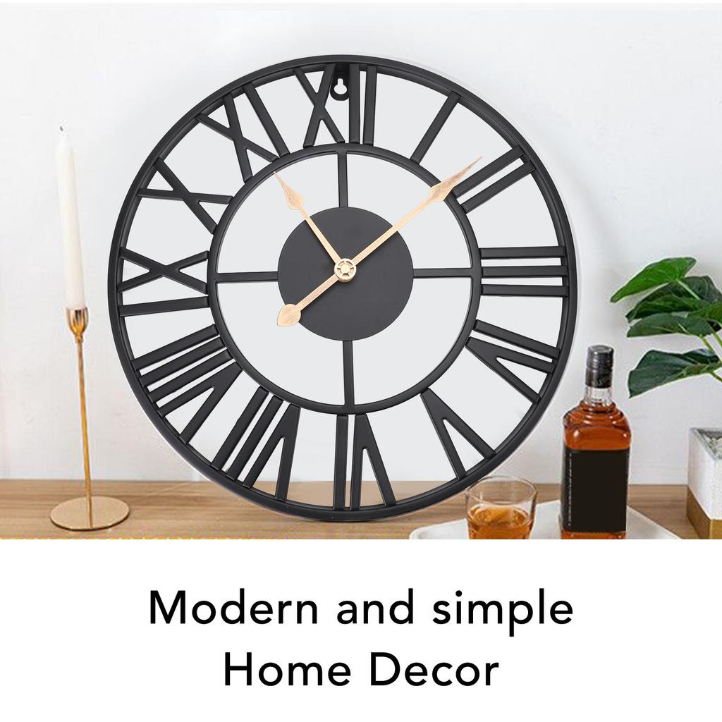 Metal Wall Clock Decor Battery Operated Silent Round Retro Style Iron Large Wall Clock for Living Room Bedroom Kitchen Office