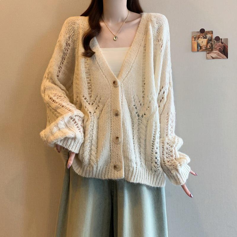 Colorful Chic Korean Style Plus Size Dopamine Long-Sleeve Knitted Cardigan One Size