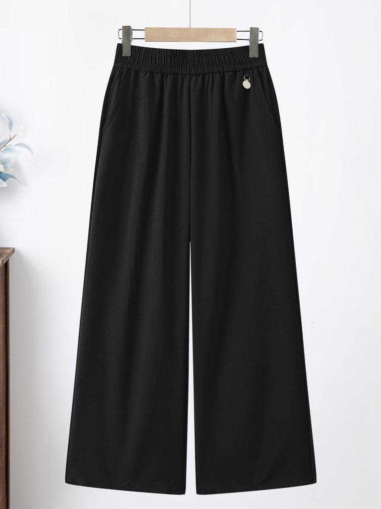 Women's High-Waisted Wide-Leg Pants - Spring/Summer, Middle-Aged, Plus Size, Elegant Drape Style