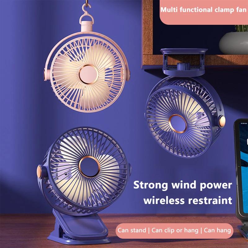 Small Fan 5-Speed Adjustable & 3-Mode Night Light USB Rechargeable Mini Fan for Outdoor 360° Rotatable Clip/Stand/Hang Design