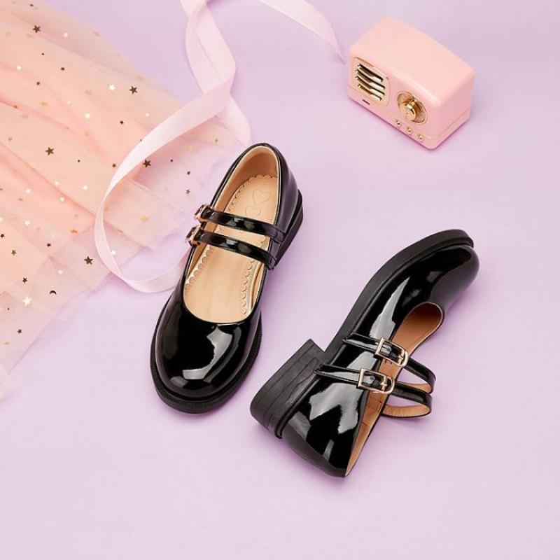 

Новые туфли-лодочки из лакированной кожи с мягкой подошвой и нескользящей подошвой, с ремешком и круглой носочной частью, студенческие туфли для детей среднего и старшего возраста, детская кожаная обувь 39 (inner length 24.5cm)