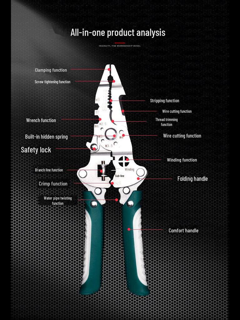 Key Brand Foldable Multi-Function Wire Stripping and Cutting Pliers for Electricians