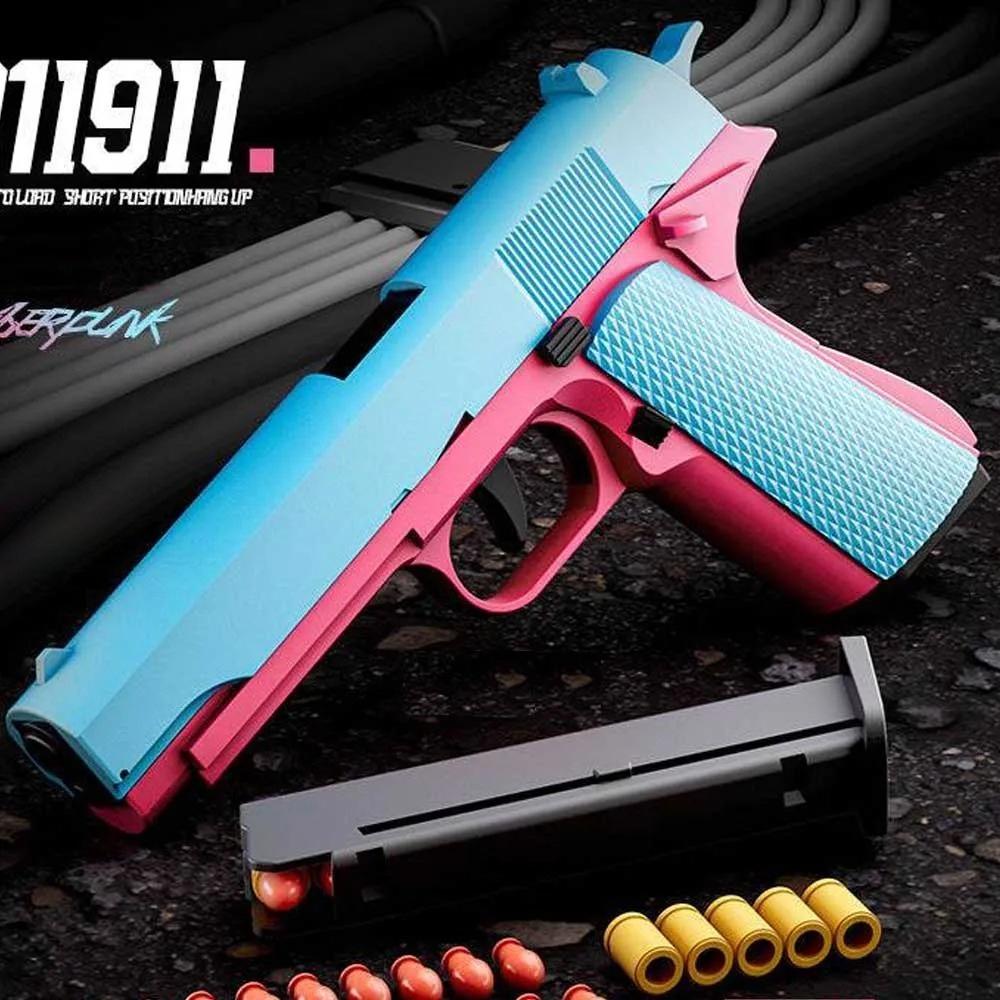 Colt 1911 Shell Soft-Bullet Gun Can Be Fired Toy Gun Fully Automatic Pistol Shooting Games for Boys Kids Christmas Gift