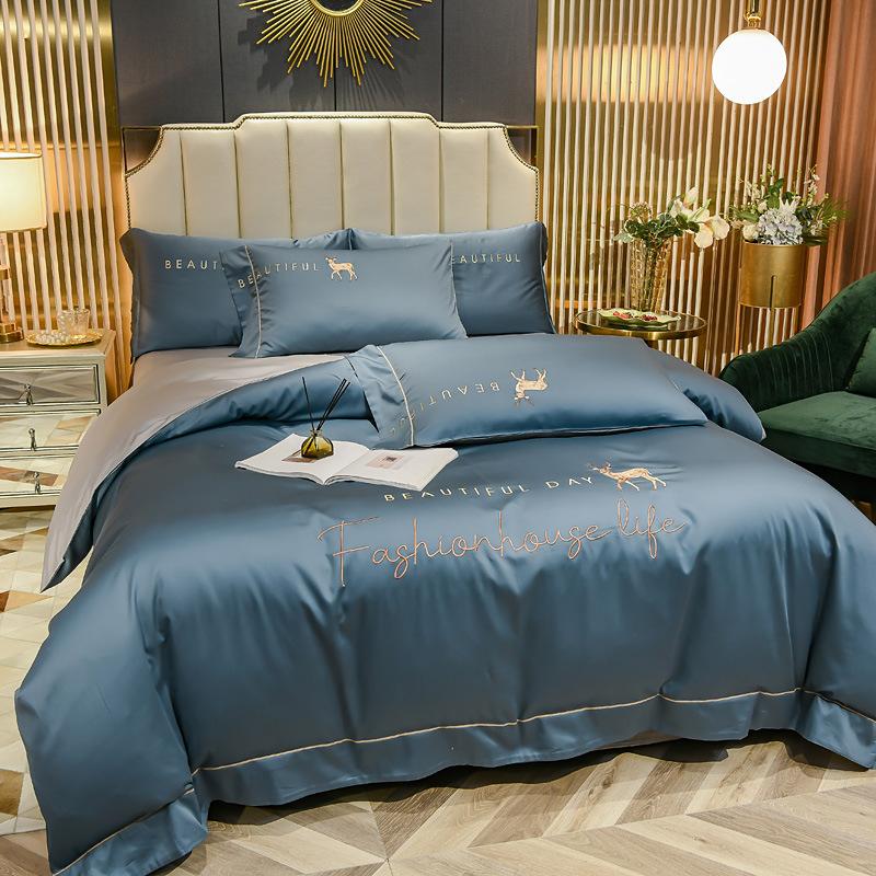 Cold and Cool Bedding Set Four-piece Set Silky Comfortable Light Luxury Breathable Bed Sheet Quilt Cover Pillowcase