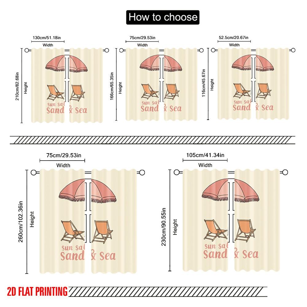 2pcs 2D flat printing Curtain Beach Umbrella Chairs Sun Salt Sand 100% Polyester Without Electricity Festive Wall Decor Perfect