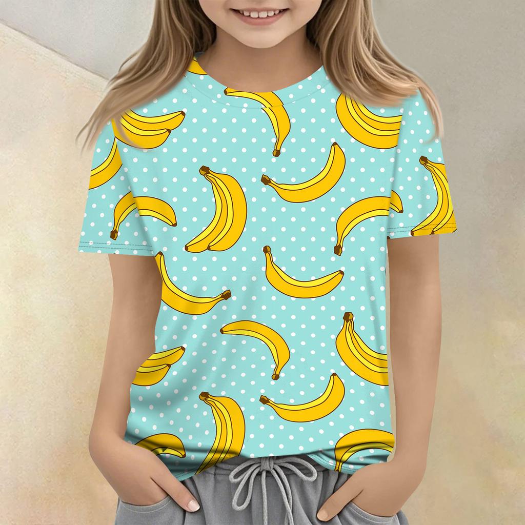 Children's Printed Round Neck Short Sleeved Casual T-shirt