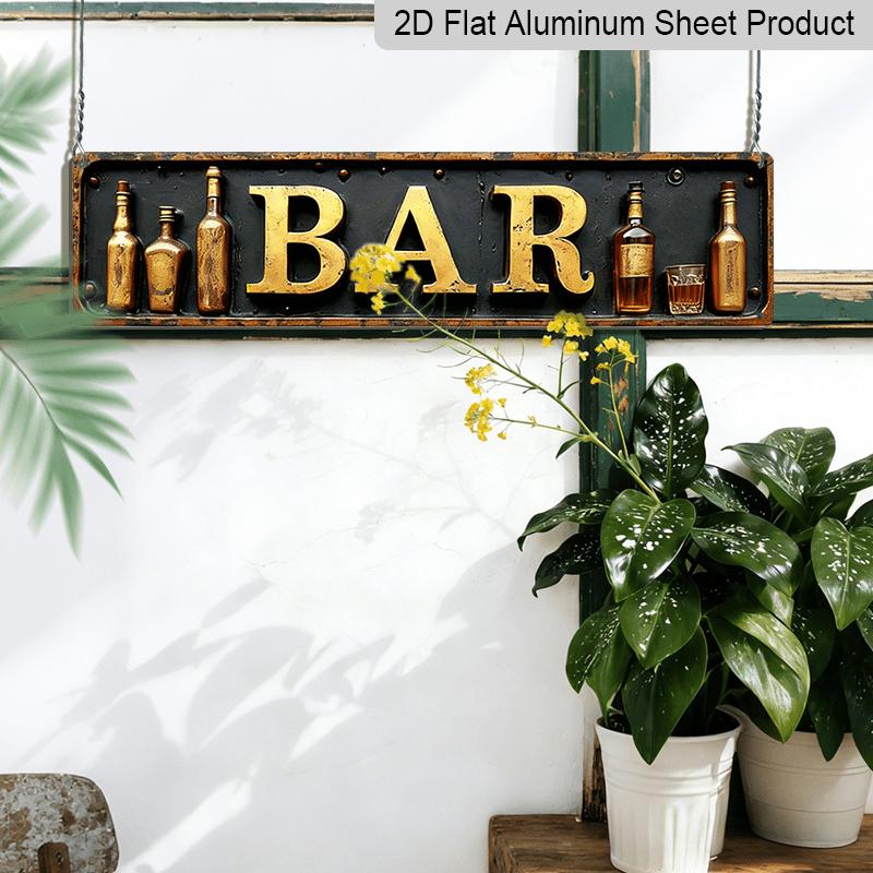2D Flach, Pack Vintage BAR Metallwandschild - Langlebige Retro-Dekoration mit Vintage-Goldbuchstaben & Einfache Montage, Keine Verkabelung erforderlich Aluminium