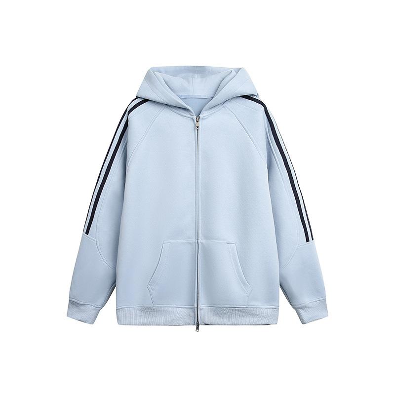 Women's Spring-Autumn Sweatshirt Jacket Trendy Striped Basic Hooded Cardigan