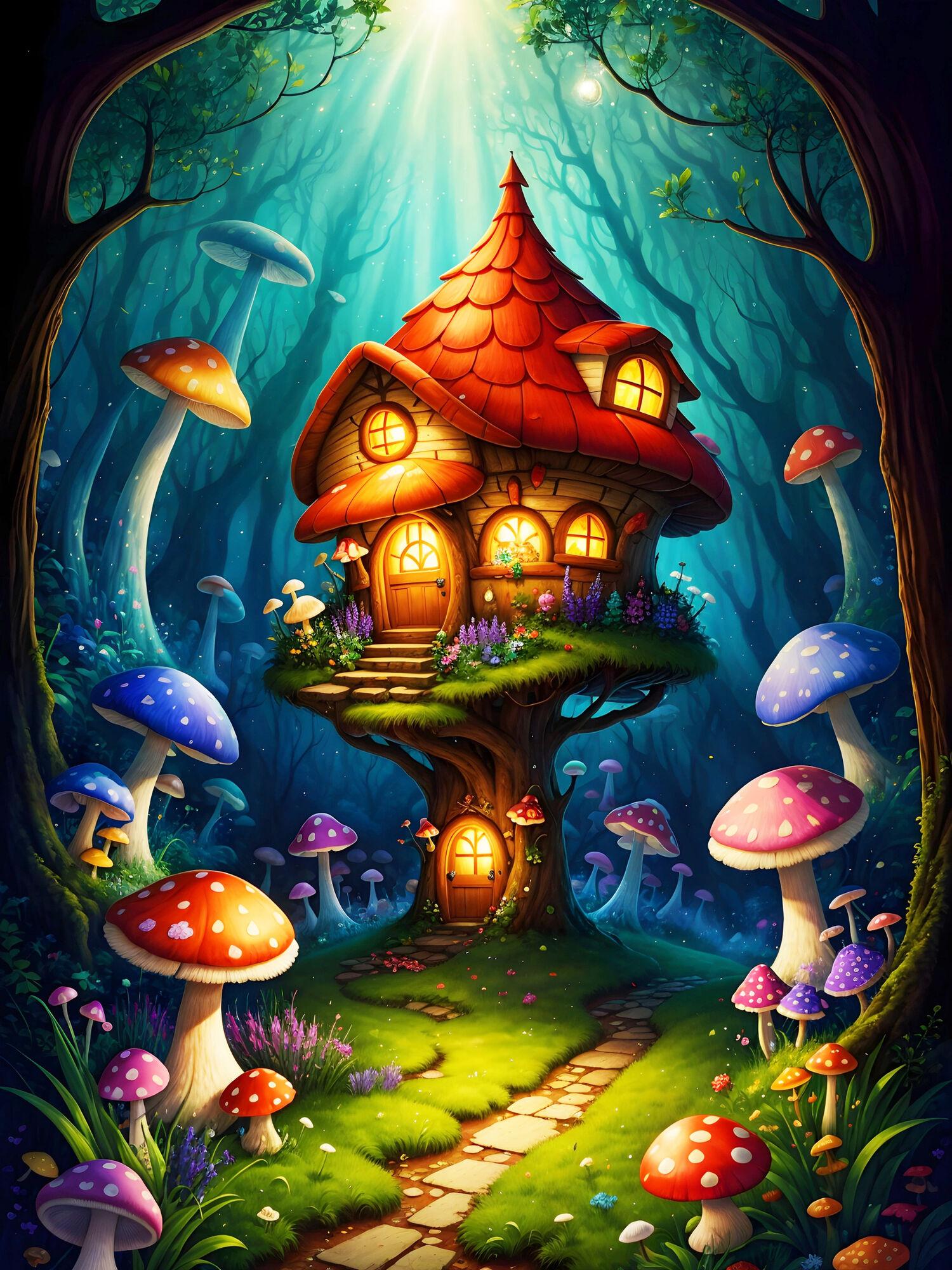 

Алмазная картина Грибной домик Вышивка Пейзаж Наборы для вышивки крестом Искусство Мультфильм Алмазная мозаика Ручная работа Подарок Full Round 20x30CM