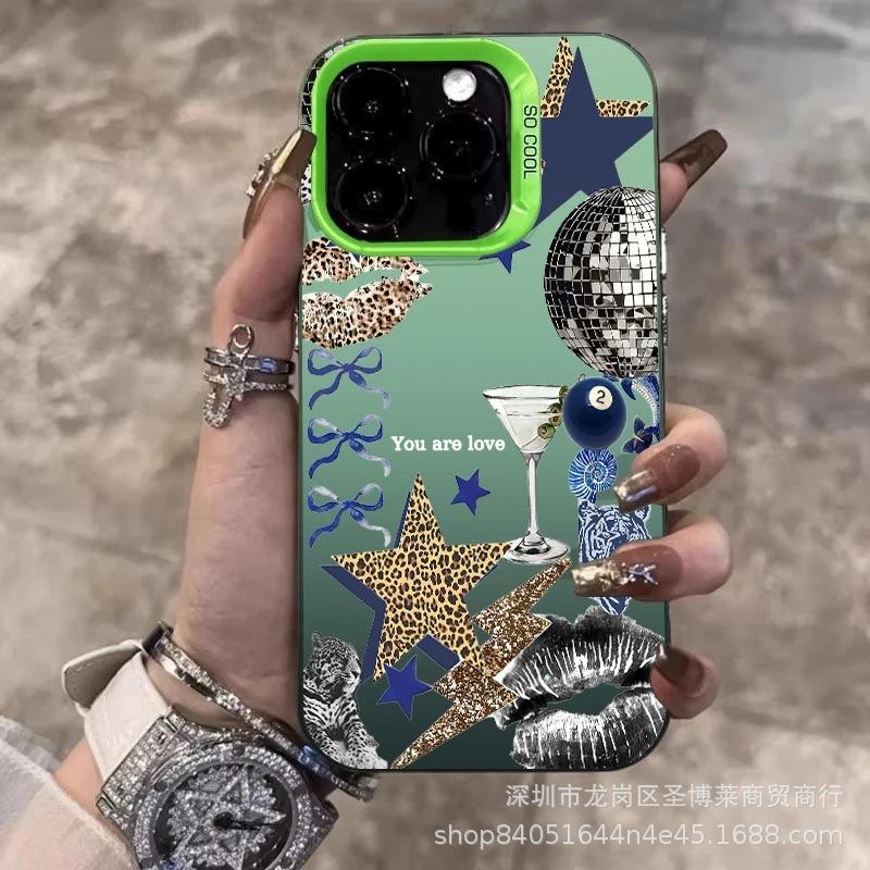 Star Lip Leopard Print Applies To Apple 15 Colored Silver iPhone14Pro Creative 11promax Matte 16 Protective Case 17