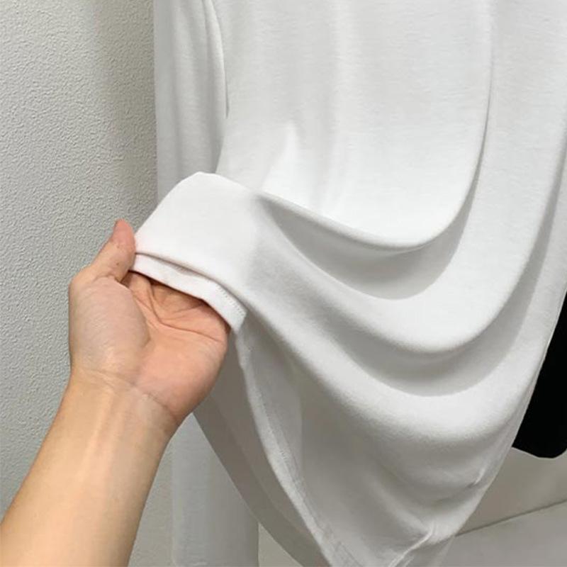 

Long-sleeved bottoming shirt women s 2025 new women s clothing solid color round neck mask t-shirt pendant soft waxy inner top XL белый