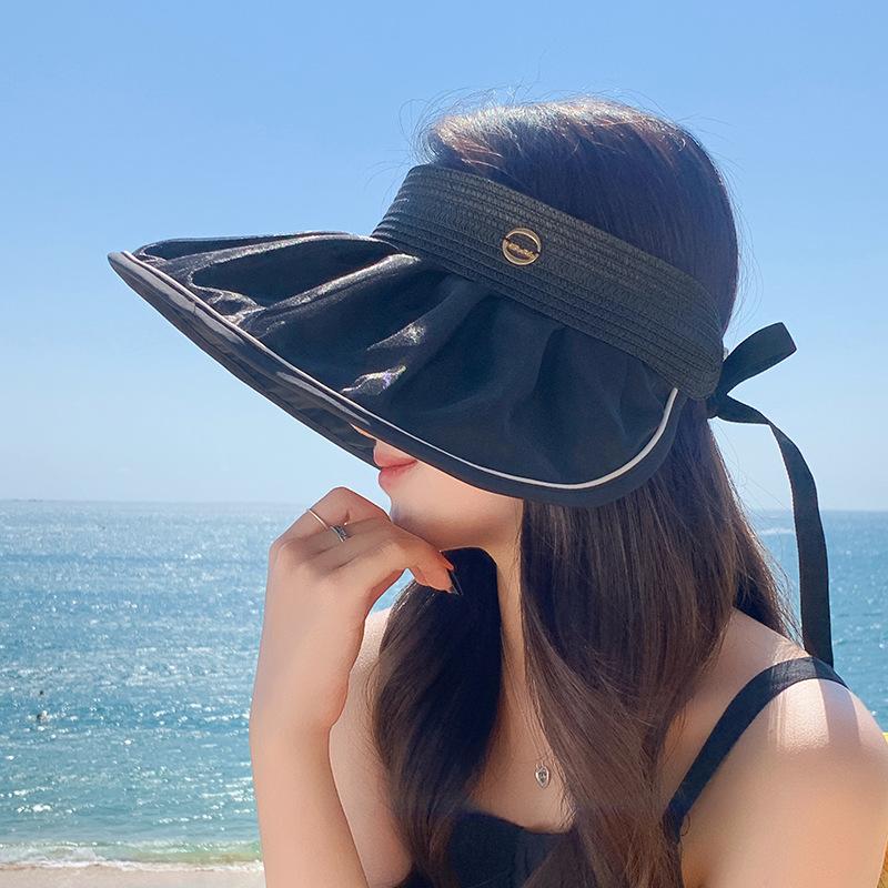Wide-brimmed sun hat for women, summer open-top hat that makes the face look smaller, outdoor beach UV protection shell hat
