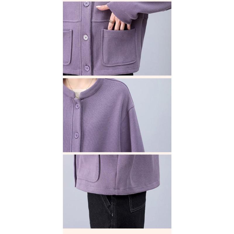 Women's Cardigan Solid Color Round Neck Long Sleeve Sweater Cardigan Jacket Loose Casual Fashion Top