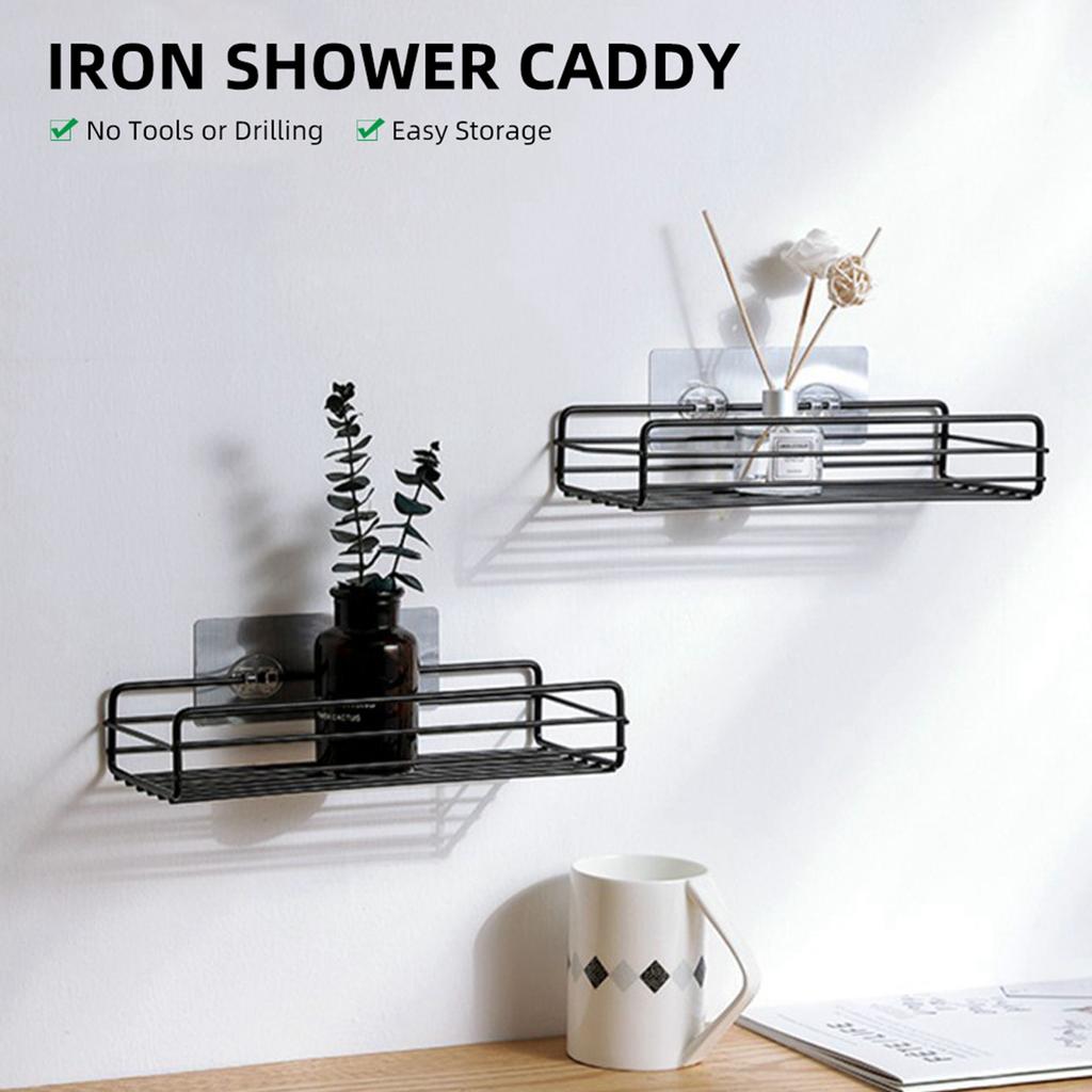 Wall Shower Rack Rustproof Rectangular Bathroom Storage Shelf   for Bathroom Kitchen Balcony Black