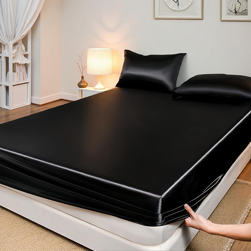 High-end Satin Fitted Sheet with Elastic Band Solid Color Silky Bed Sheet Smooth Non-Slip Mattress Cover Bedspreads Bed Linen