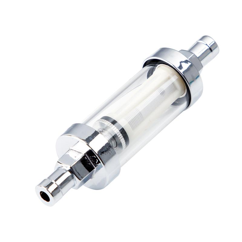 10mm 3/8'' Universal Chrome Glass Fuel Filter Car Petrol Diesel Inline Reusable