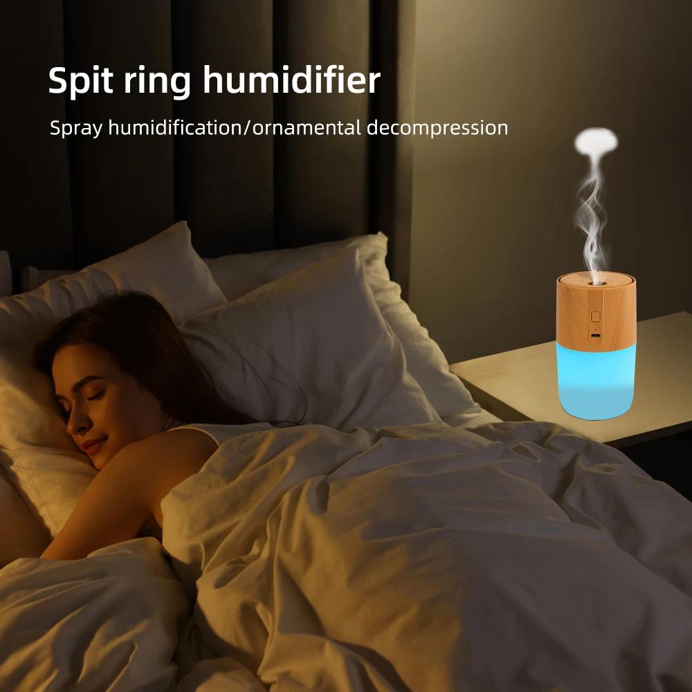 300ml Aroma-Diffusor mit Holzmaserung, mit Luftbefeuchter, Luftreinigung und beruhigenden 7-Farben-LED-Lichtern, 2 Sprühmodi, einschließlich 2 e