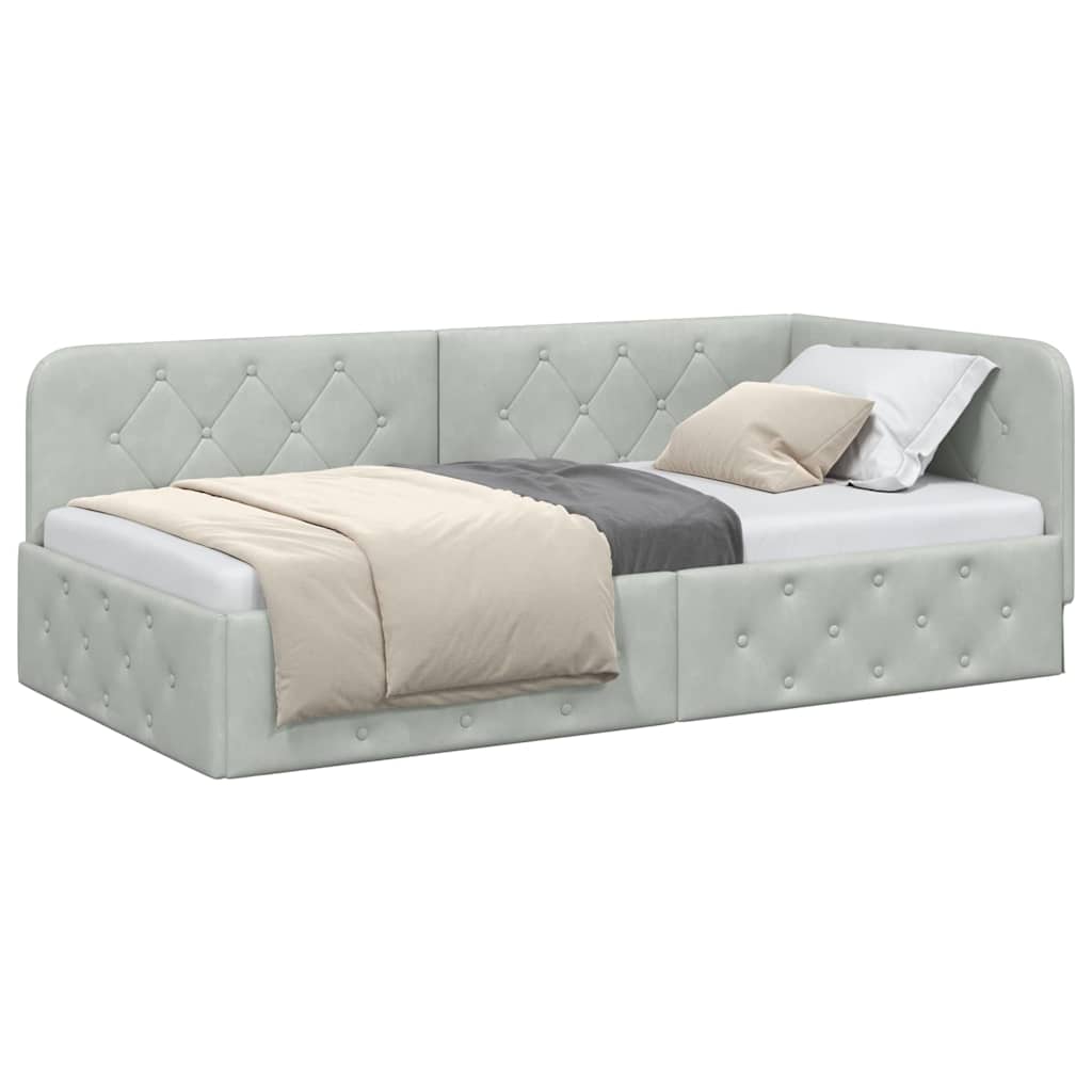 Corner Bed Frame Light Grey 90 X 190 Cm Velvet