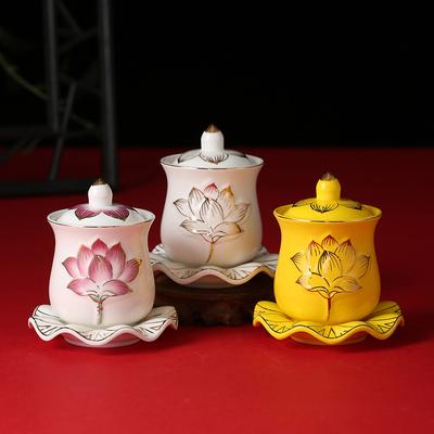 Seramik Lotus Fincan Kabartma Çizim Lotus Guanyin Kapaklı ve Tabaklı Fincan Çay Takımı Oturma Odası Sehpa Dekorasyon Aksesuarları
